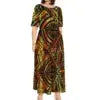 Island Clothing 2023 Short Sleeve Monstera Leaf Evening Dresses Polynesian Tribal Hawaiian Print Custom Samoan Dress Women Boutique Mélange Parfait