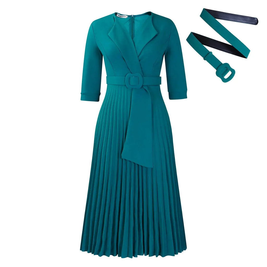 Women's Clothing Ladies Elegant Temperament Casual Dresses Fashion Suit Collar Pleated Waist Casual Office Plus Size Dress Boutique Mélange Parfait