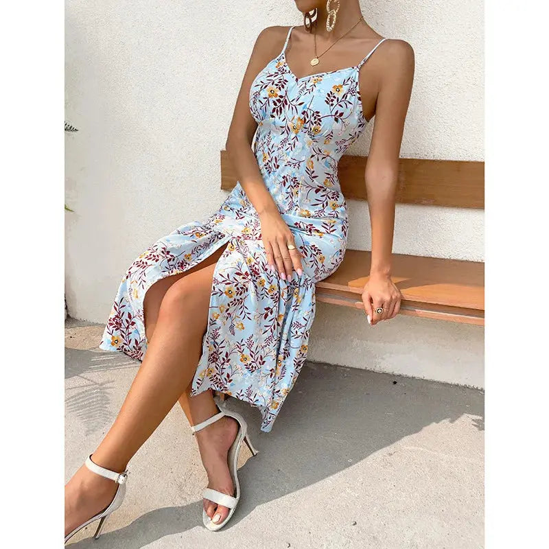Wholesale Summer Boho Sun Dress 2026 Ruffle Hem Slit slip Floral Long Casual Dresses Women Boutique Mélange Parfait