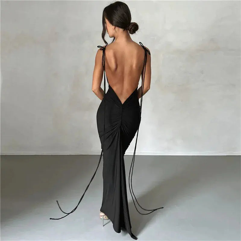 Autotest Fashion Woman's Cotton-Chiffon Dress Sexy Backless Slim-Fit Hip-Hugging Wedding Dress with Temperament Club Occasions Boutique Mélange Parfait