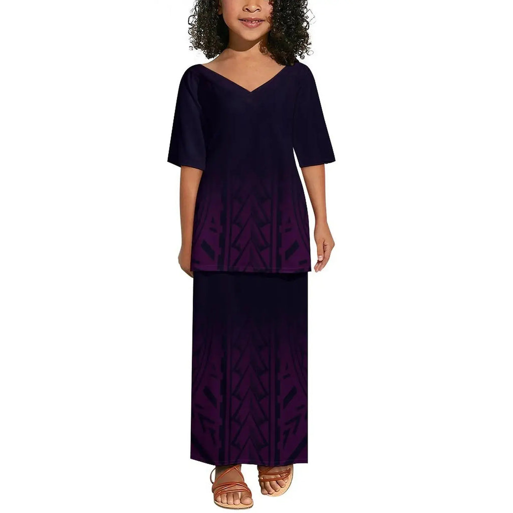 Wholesale Custom Baby Toddler Girls Dresses Polynesian Tribal Children Clothing Dresses Hawaii Puletasi Dress for Kids Girl Boutique Mélange Parfait