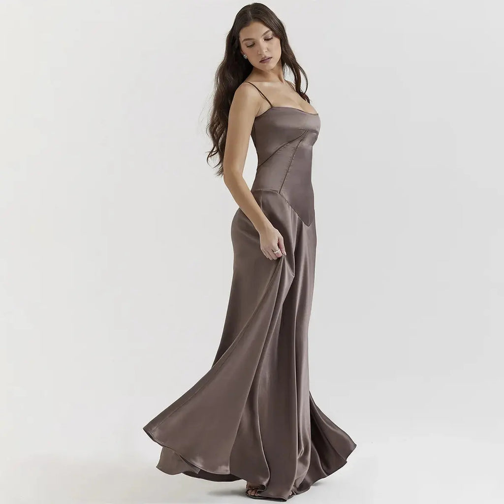 Satin Slip Sleeveless Backless Maxi Dress Women 2024 Summer Bodycon Elegant Sexy Outfits Lady Birthday Party Club Sundress 2772 Boutique Mélange Parfait