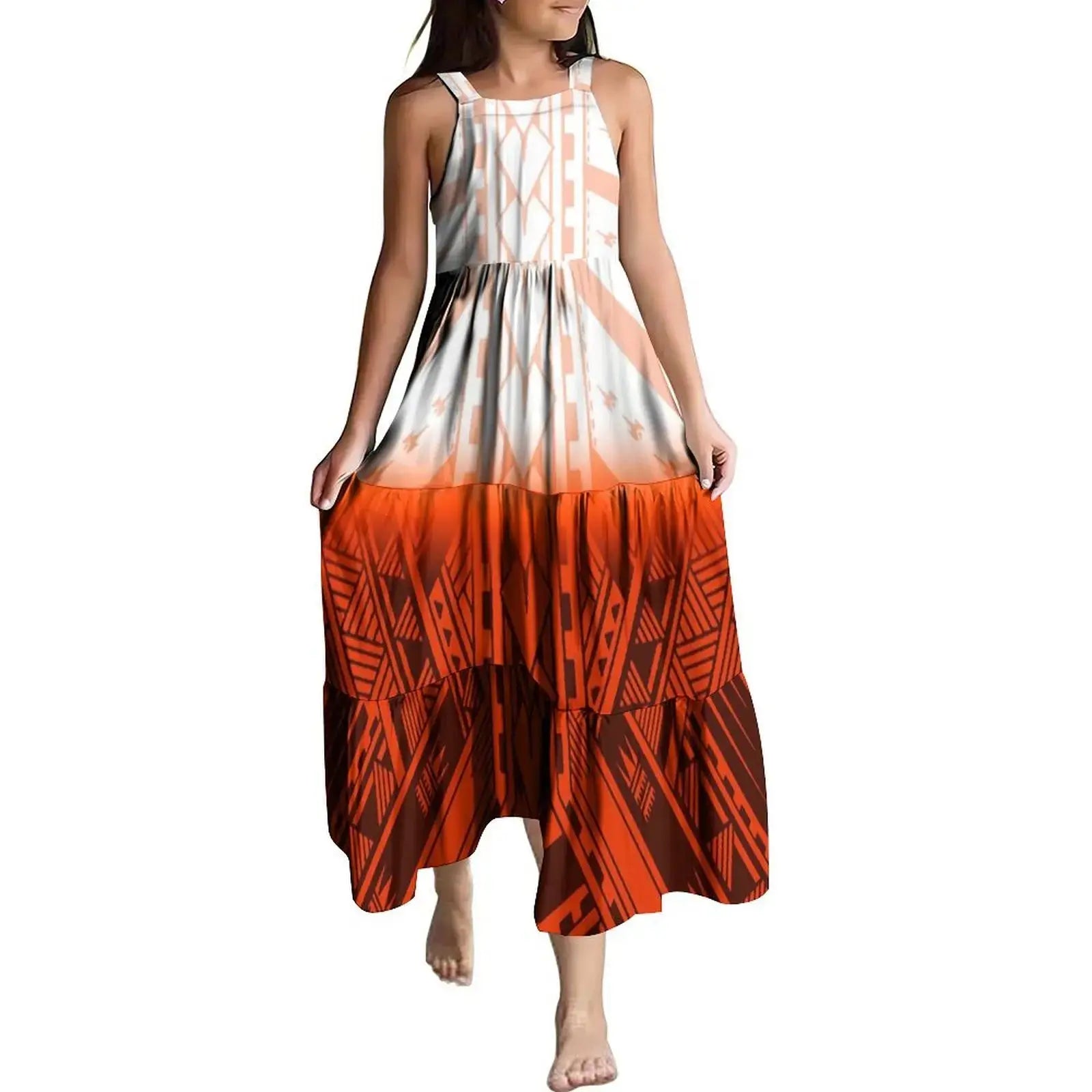 Hawaiian Style Tropical Floral Printing Sleeveless Sling Kids Dress Summer Beach Long Girls Dress OEM Custom Children Clothing Boutique Mélange Parfait