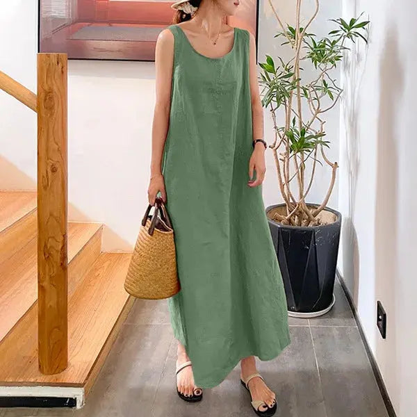 Factory Wholesale Women's Summer Style Vest Plain Colour Dress Cotton and Linen Easy Braces Skirt Boutique Mélange Parfait
