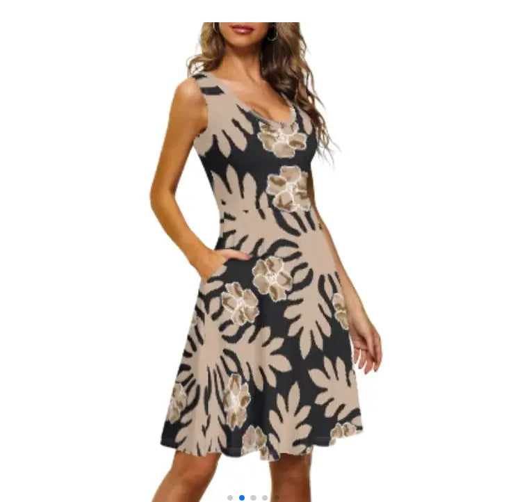 Print on Demand Wholesale Custom Blue Polynesian Pattern Women's Summer Spaghetti Strap Casual Swing Tank Beach Cover up Dress Boutique Mélange Parfait