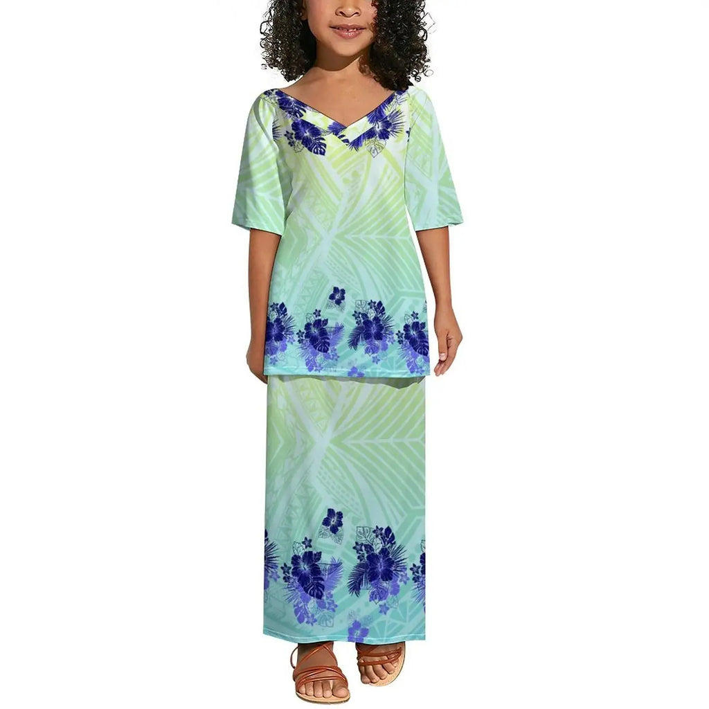 Wholesale Custom Baby Toddler Girls Dresses Polynesian Tribal Children Clothing Dresses Hawaii Puletasi Dress for Kids Girl Boutique Mélange Parfait