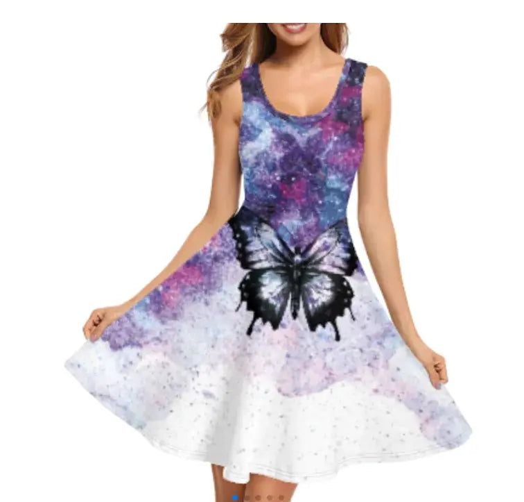 Print on Demand Wholesale Custom Blue Polynesian Pattern Women's Summer Spaghetti Strap Casual Swing Tank Beach Cover up Dress Boutique Mélange Parfait