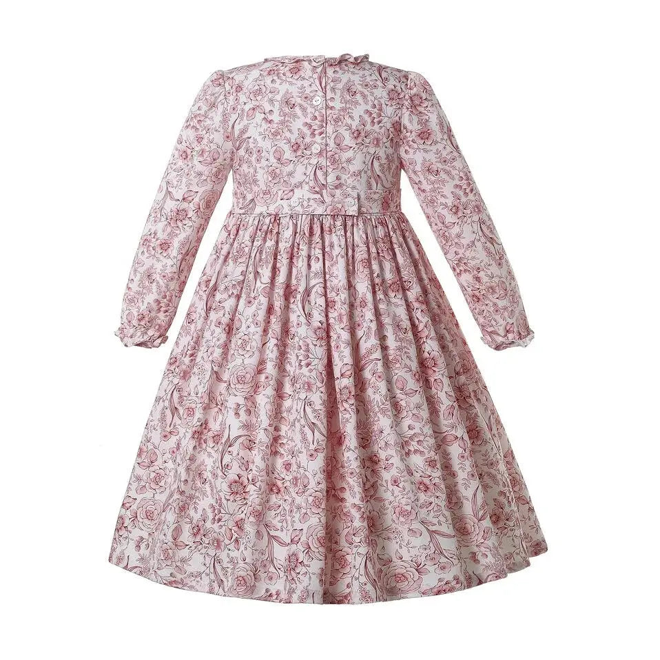 Pettigirl Kids Long Sleeve Smock Dress Girls Pink Smocked Children Clothing Wholesale Vintage Girl Dress 2 3 4 5 6 8 10 12Y Boutique Mélange Parfait