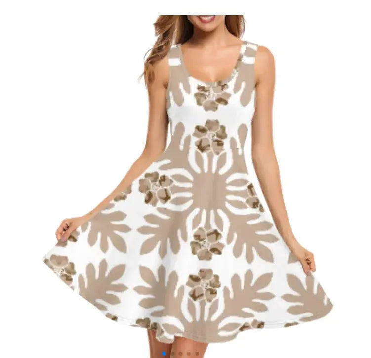 Print on Demand Wholesale Custom Blue Polynesian Pattern Women's Summer Spaghetti Strap Casual Swing Tank Beach Cover up Dress Boutique Mélange Parfait