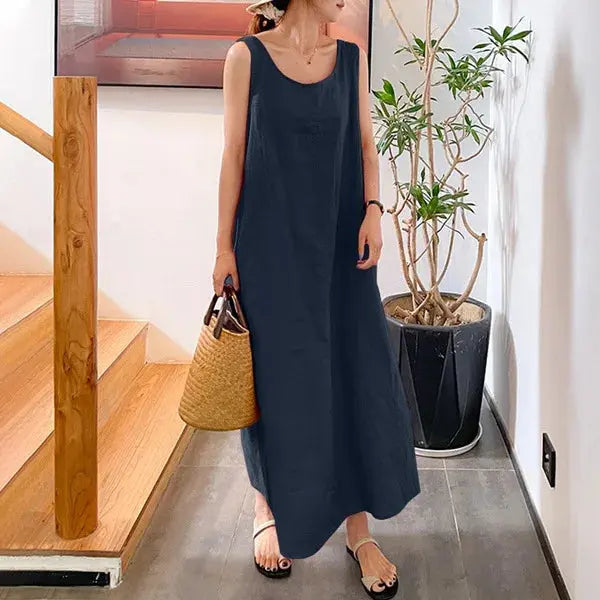 Factory Wholesale Women's Summer Style Vest Plain Colour Dress Cotton and Linen Easy Braces Skirt Boutique Mélange Parfait