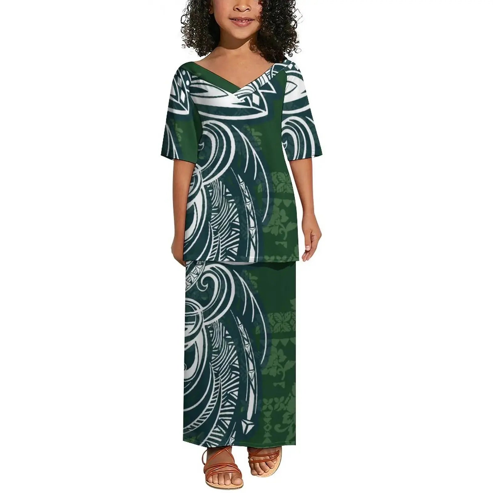 Wholesale Custom Baby Toddler Girls Dresses Polynesian Tribal Children Clothing Dresses Hawaii Puletasi Dress for Kids Girl Boutique Mélange Parfait