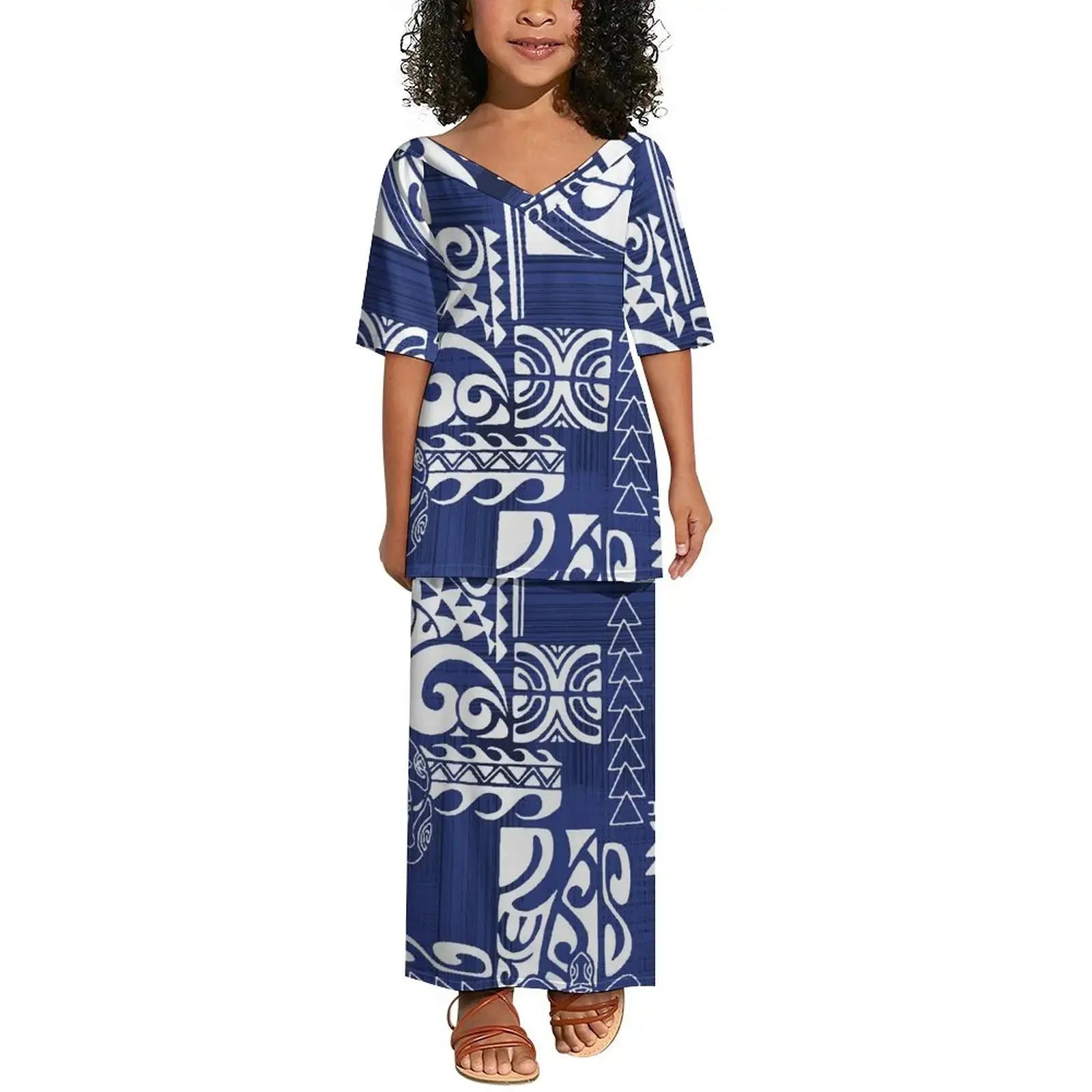 Wholesale Custom Baby Toddler Girls Dresses Polynesian Tribal Children Clothing Dresses Hawaii Puletasi Dress for Kids Girl Boutique Mélange Parfait