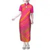 Mandarin Collar Short Sleeve Toddler Kids Dress Custom Hibiscus Flower Polynesian Tribal Printed Girls Dress Children Clothing Boutique Mélange Parfait