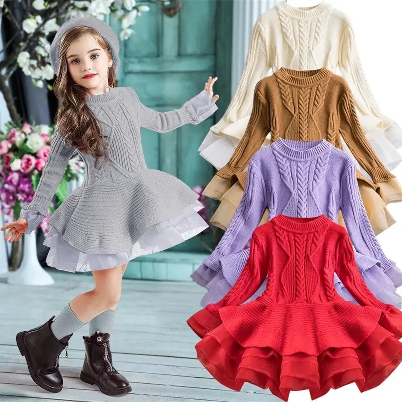 Kids Spring Autumn Elegant Girl Dresses for Birthday Party Children Clothing Girls Sweater Long Sleeve Tutu Dress New Boutique Mélange Parfait