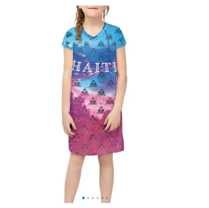 Promotional Custom Wholesale Breathable Luxury Haitian Dress Haiti Flag Kids Dresses for Girls Dresses 2-12 Children Clothing Boutique Mélange Parfait