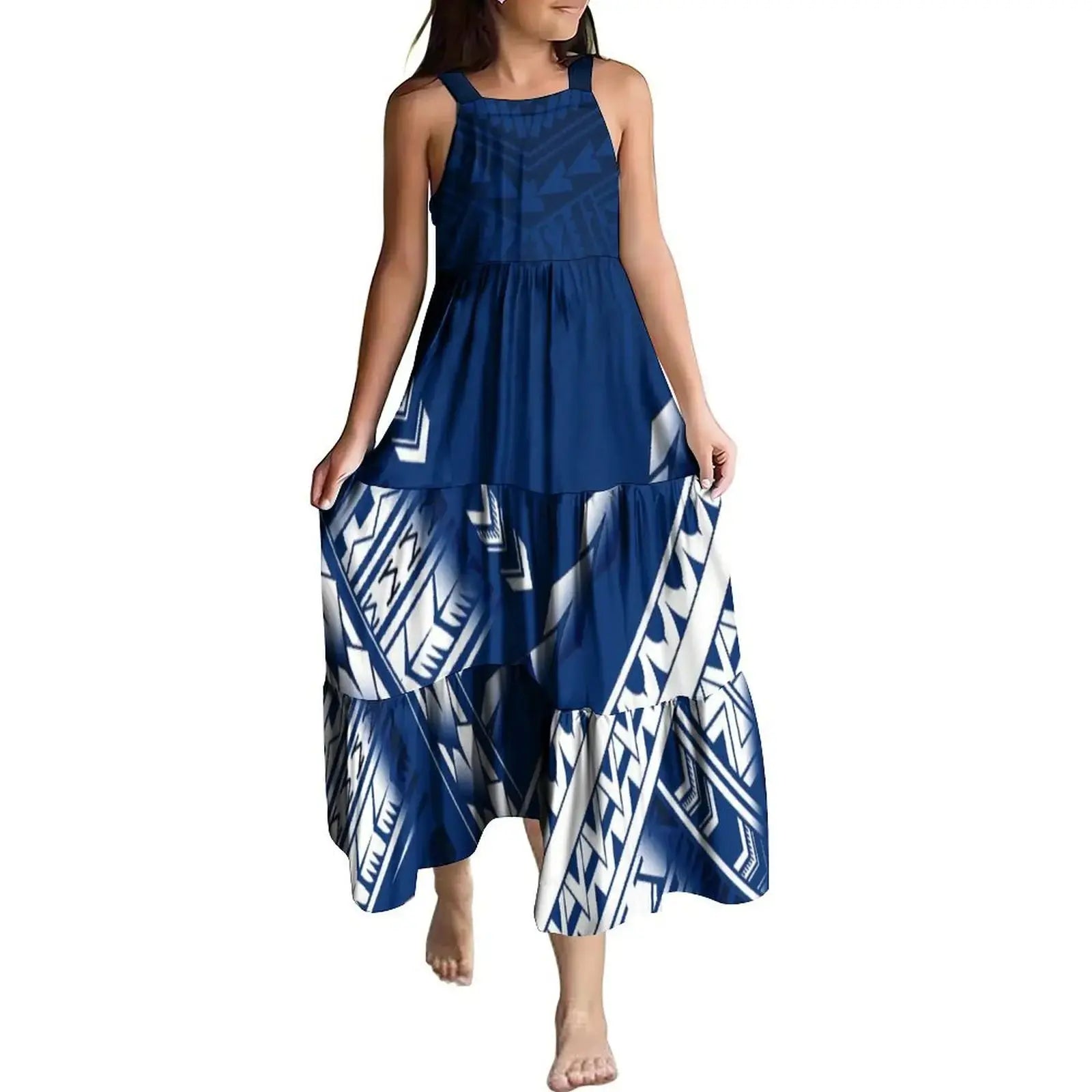 Hawaiian Style Tropical Floral Printing Sleeveless Sling Kids Dress Summer Beach Long Girls Dress OEM Custom Children Clothing Boutique Mélange Parfait