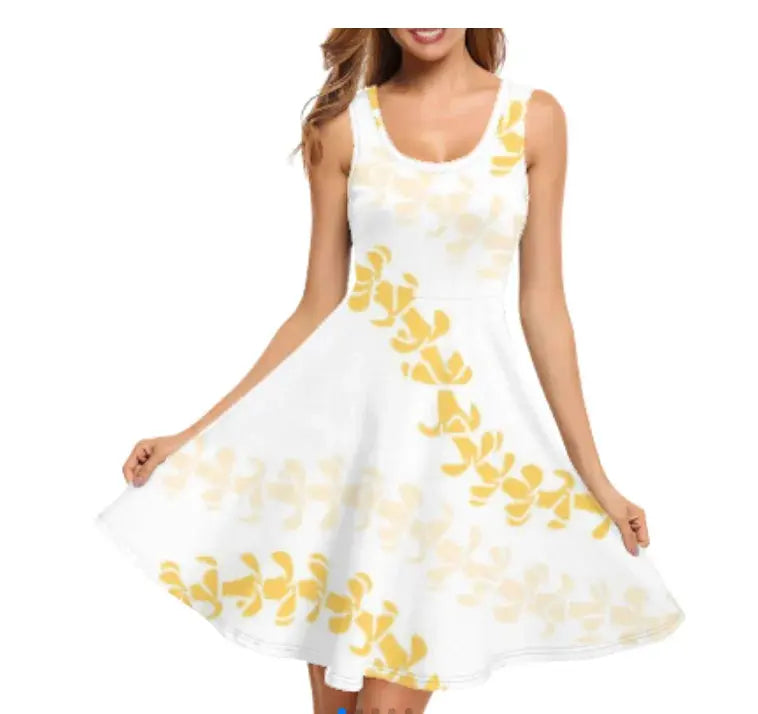 Print on Demand Wholesale Custom Blue Polynesian Pattern Women's Summer Spaghetti Strap Casual Swing Tank Beach Cover up Dress Boutique Mélange Parfait
