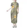 Mandarin Collar Short Sleeve Toddler Kids Dress Custom Hibiscus Flower Polynesian Tribal Printed Girls Dress Children Clothing Boutique Mélange Parfait
