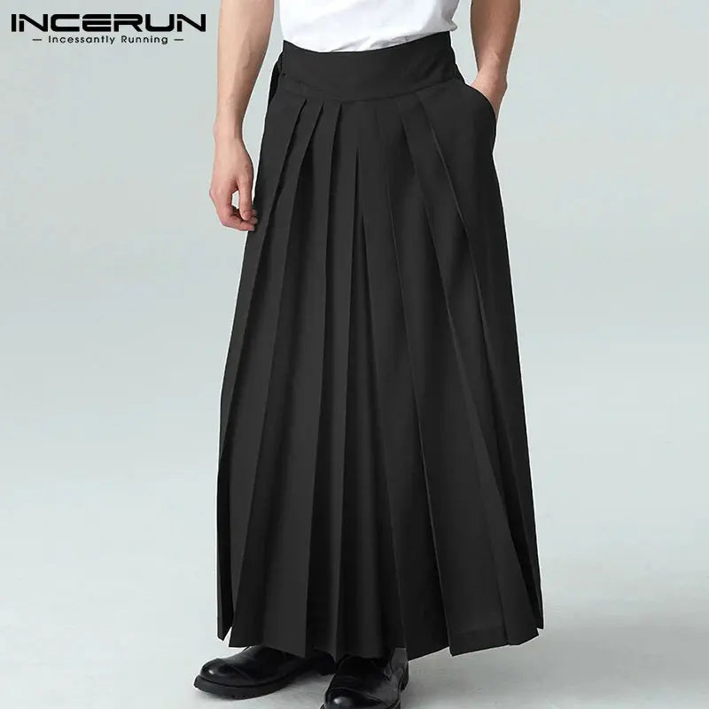 INCERUN-Pantalon Plissé Solide pour Homme, Poches à Lacets, Jambes Larges, FjMen Streetwear, Mode Décontractée, Pantalon S-5XL, 2024 Boutique Mélange Parfait