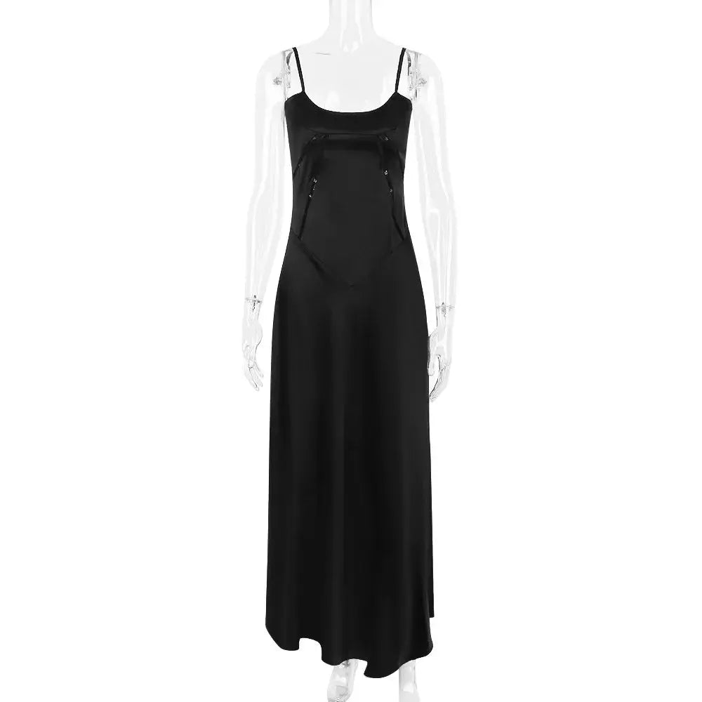 Satin Slip Sleeveless Backless Maxi Dress Women 2024 Summer Bodycon Elegant Sexy Outfits Lady Birthday Party Club Sundress 2772 Boutique Mélange Parfait