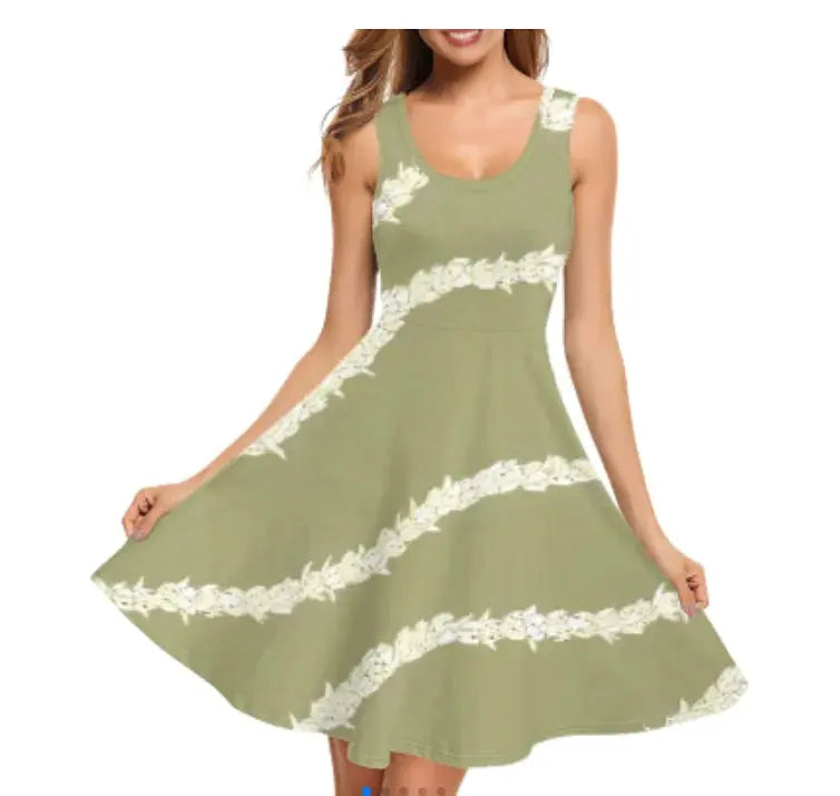 Print on Demand Wholesale Custom Blue Polynesian Pattern Women's Summer Spaghetti Strap Casual Swing Tank Beach Cover up Dress Boutique Mélange Parfait