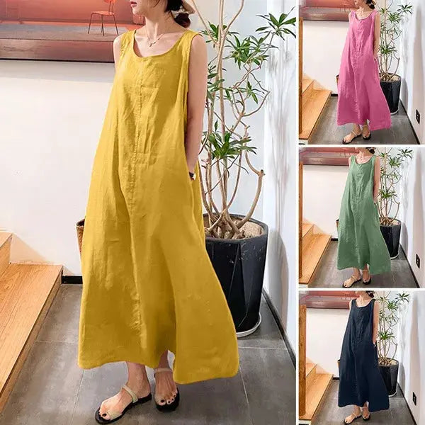 Factory Wholesale Women's Summer Style Vest Plain Colour Dress Cotton and Linen Easy Braces Skirt Boutique Mélange Parfait