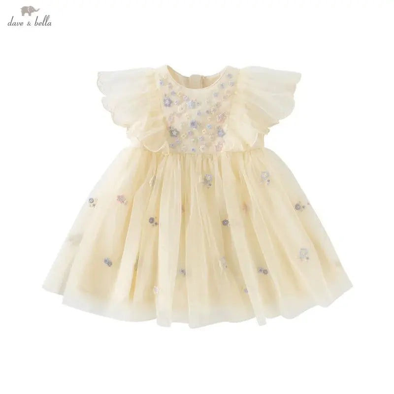 DB2250967 DAVE BELLA Summer New Girls 2-12 Children Clothing Fashion Embroidered Floral Latest Children's Princess Dress Designs Boutique Mélange Parfait