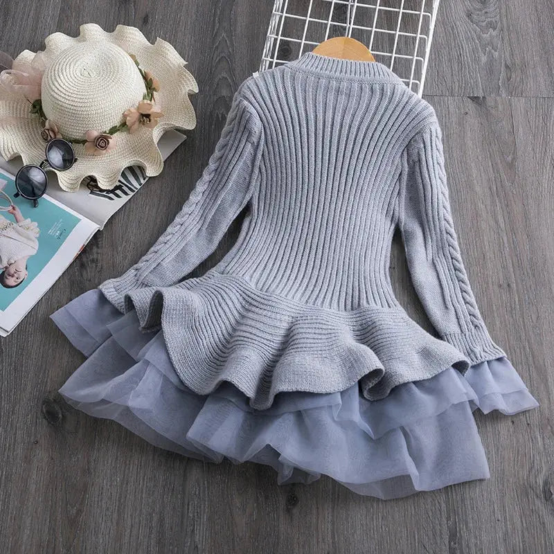 Kids Spring Autumn Elegant Girl Dresses for Birthday Party Children Clothing Girls Sweater Long Sleeve Tutu Dress New Boutique Mélange Parfait