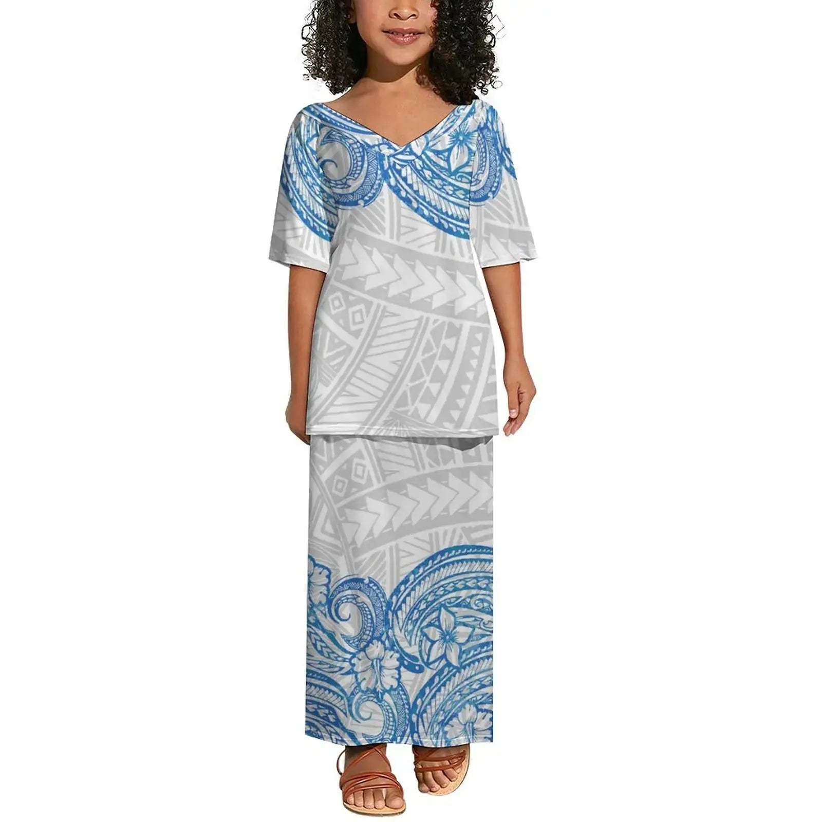 Wholesale Custom Baby Toddler Girls Dresses Polynesian Tribal Children Clothing Dresses Hawaii Puletasi Dress for Kids Girl Boutique Mélange Parfait