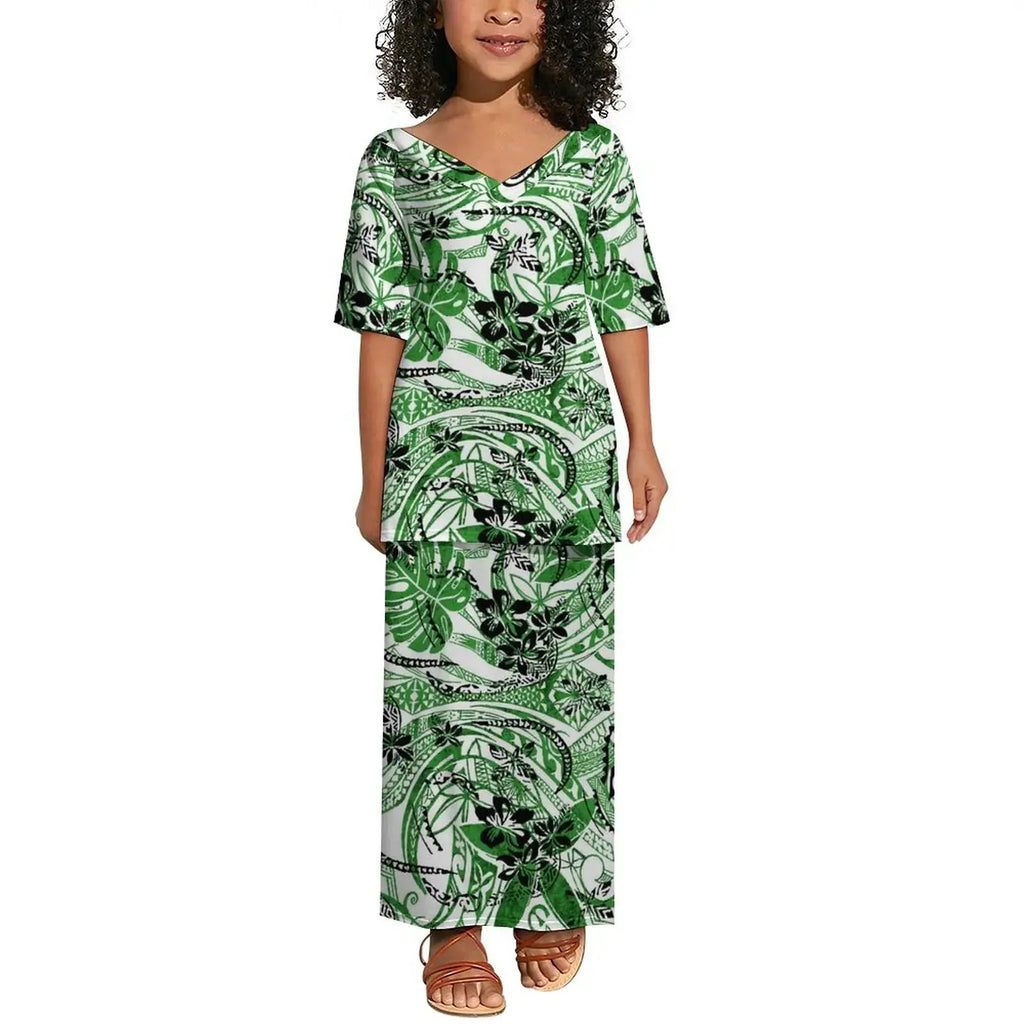 Wholesale Custom Baby Toddler Girls Dresses Polynesian Tribal Children Clothing Dresses Hawaii Puletasi Dress for Kids Girl Boutique Mélange Parfait