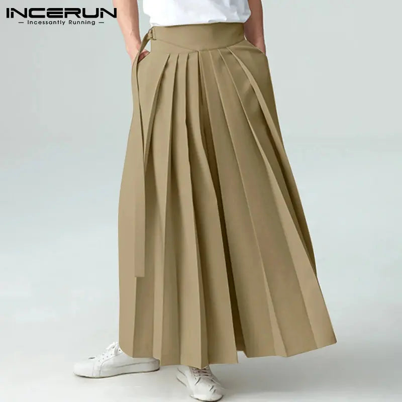 INCERUN-Pantalon Plissé Solide pour Homme, Poches à Lacets, Jambes Larges, FjMen Streetwear, Mode Décontractée, Pantalon S-5XL, 2024 Boutique Mélange Parfait