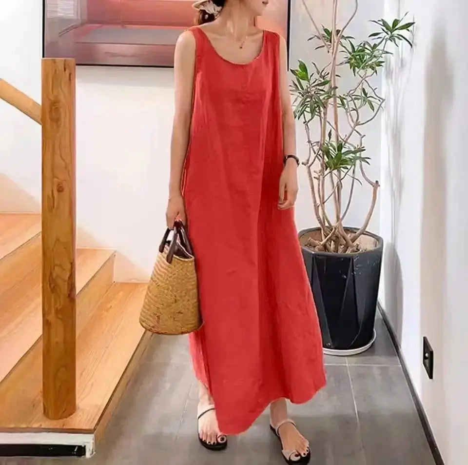 Factory Wholesale Women's Summer Style Vest Plain Colour Dress Cotton and Linen Easy Braces Skirt Boutique Mélange Parfait