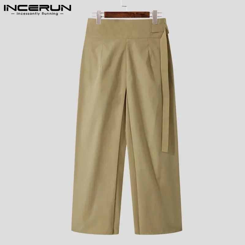INCERUN-Pantalon Plissé Solide pour Homme, Poches à Lacets, Jambes Larges, FjMen Streetwear, Mode Décontractée, Pantalon S-5XL, 2024 Boutique Mélange Parfait