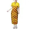 Mandarin Collar Short Sleeve Toddler Kids Dress Custom Hibiscus Flower Polynesian Tribal Printed Girls Dress Children Clothing Boutique Mélange Parfait