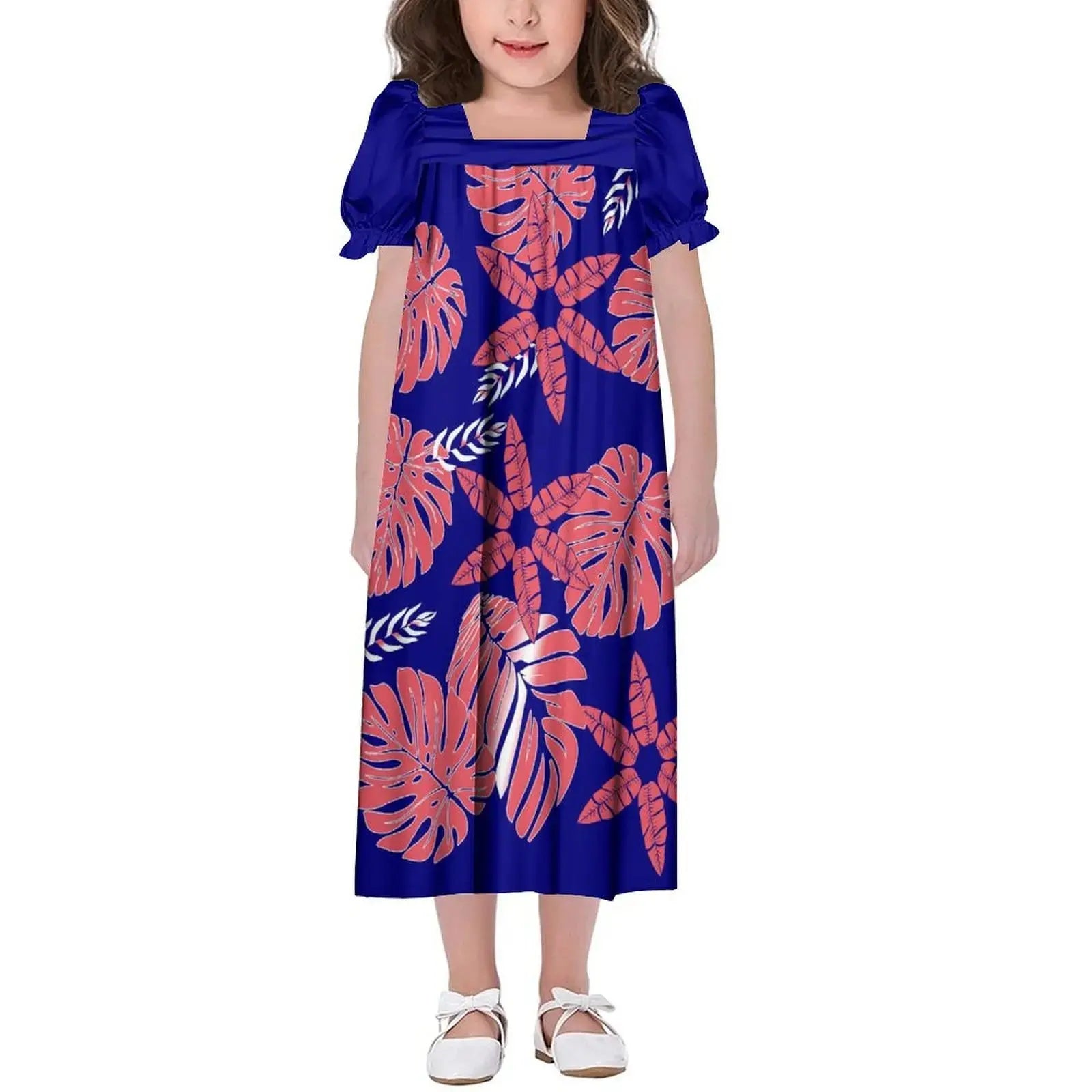 New Design Customized Polynesian Tribal Printed Girls Micronesian Mumu Children Clothing Kids Puff Sleeve Puffy Dress for Girls Boutique Mélange Parfait