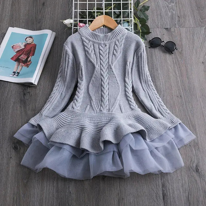 Kids Spring Autumn Elegant Girl Dresses for Birthday Party Children Clothing Girls Sweater Long Sleeve Tutu Dress New Boutique Mélange Parfait