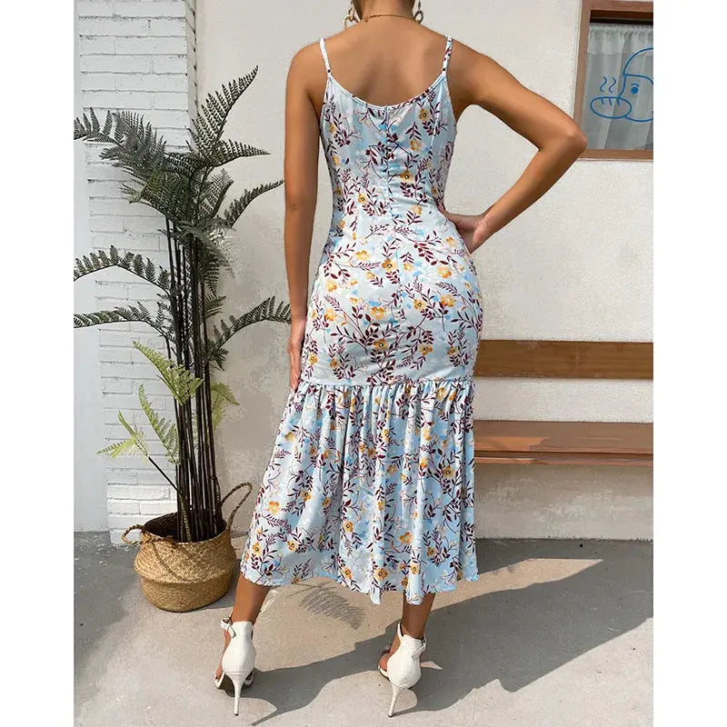 Wholesale Summer Boho Sun Dress 2026 Ruffle Hem Slit slip Floral Long Casual Dresses Women Boutique Mélange Parfait
