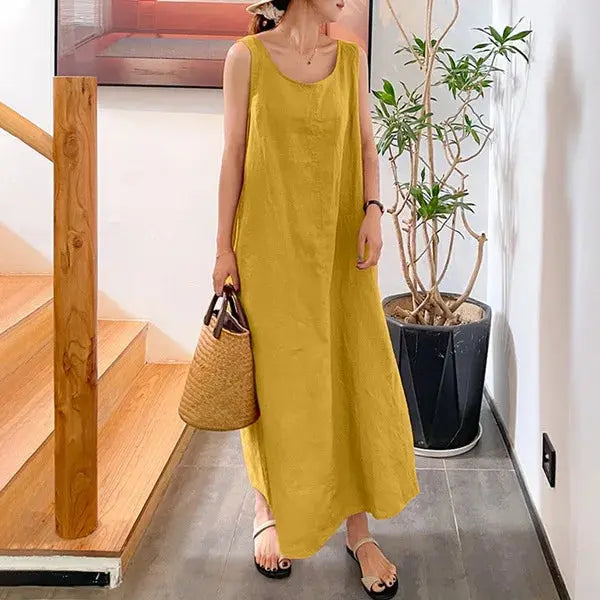 Factory Wholesale Women's Summer Style Vest Plain Colour Dress Cotton and Linen Easy Braces Skirt Boutique Mélange Parfait