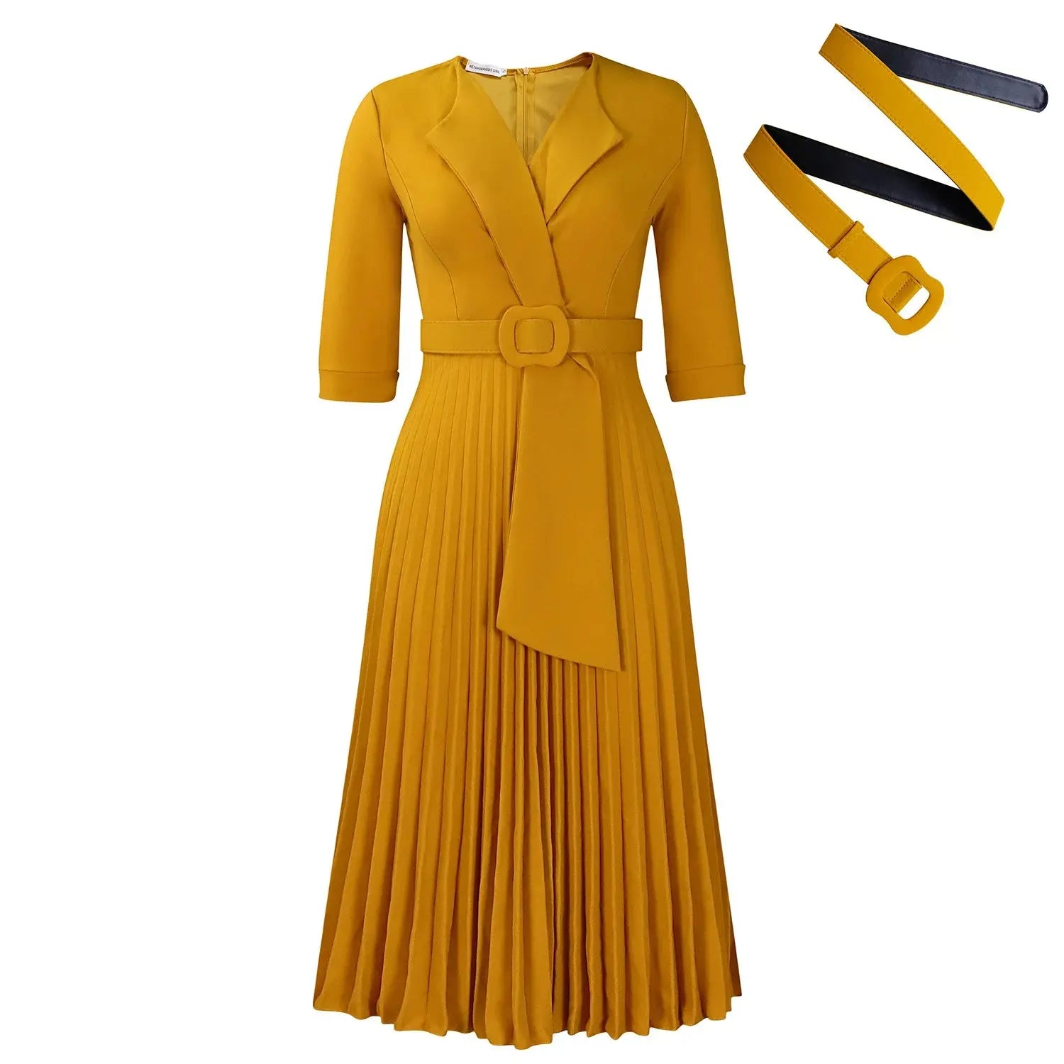 Women's Clothing Ladies Elegant Temperament Casual Dresses Fashion Suit Collar Pleated Waist Casual Office Plus Size Dress Boutique Mélange Parfait