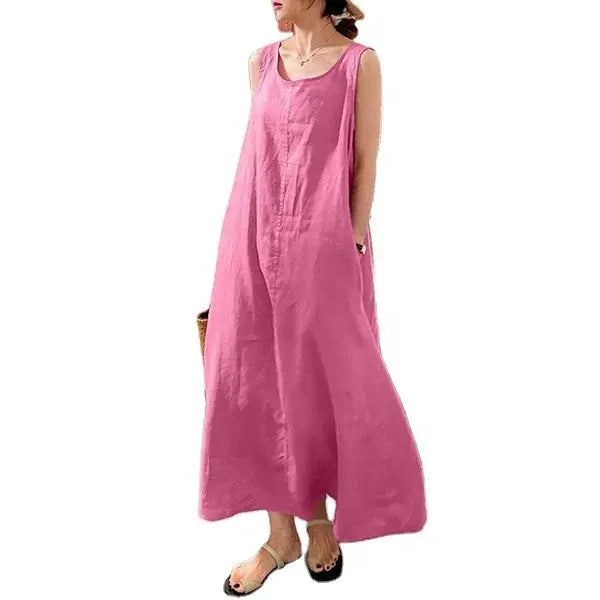 Factory Wholesale Women's Summer Style Vest Plain Colour Dress Cotton and Linen Easy Braces Skirt Boutique Mélange Parfait
