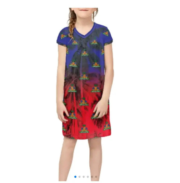 Promotional Custom Wholesale Breathable Luxury Haitian Dress Haiti Flag Kids Dresses for Girls Dresses 2-12 Children Clothing Boutique Mélange Parfait