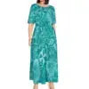 Island Clothing 2023 Short Sleeve Monstera Leaf Evening Dresses Polynesian Tribal Hawaiian Print Custom Samoan Dress Women Boutique Mélange Parfait