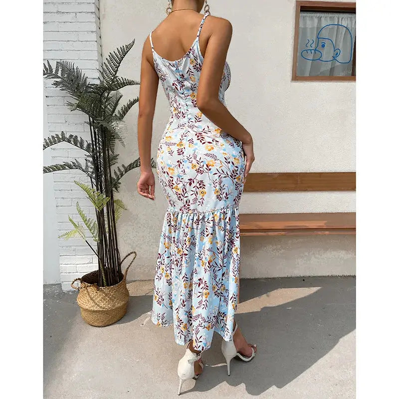 Wholesale Summer Boho Sun Dress 2026 Ruffle Hem Slit slip Floral Long Casual Dresses Women Boutique Mélange Parfait