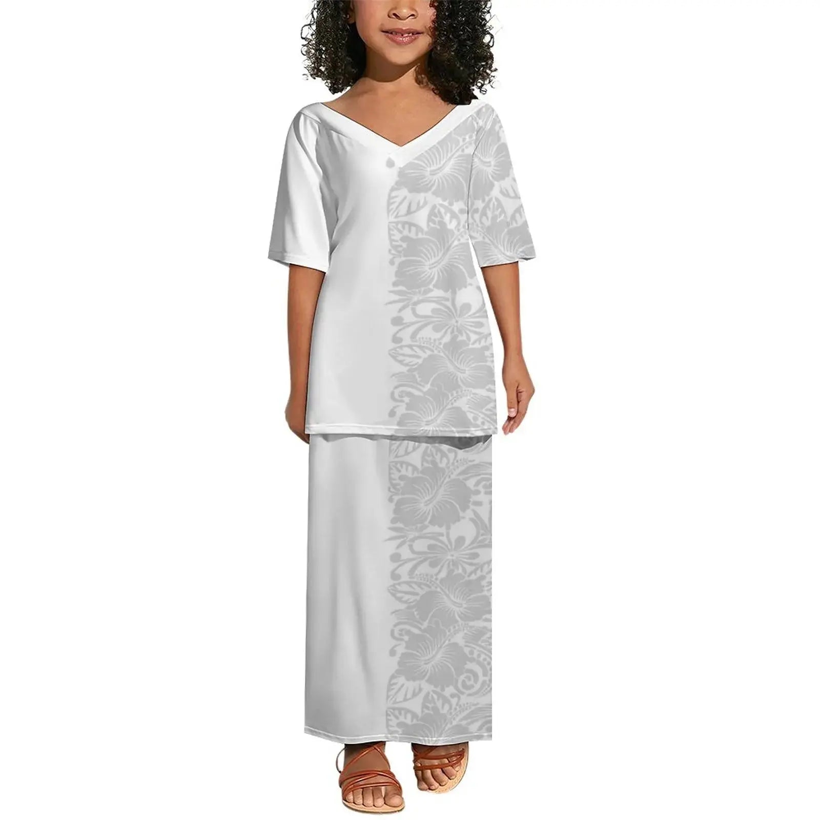 Wholesale Customized Polynesian Tribal Girls Dress Kids Clothes Printed Kids Floral Dresses Milk Silk Puletasi Children Clothing Boutique Mélange Parfait