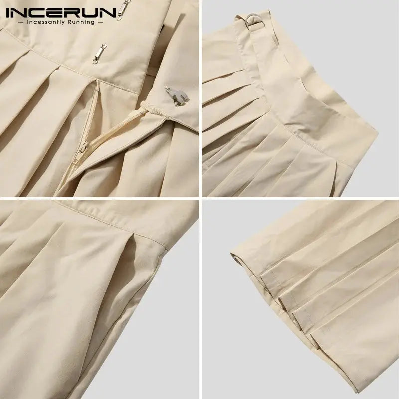 INCERUN-Pantalon Plissé Solide pour Homme, Poches à Lacets, Jambes Larges, FjMen Streetwear, Mode Décontractée, Pantalon S-5XL, 2024 Boutique Mélange Parfait