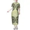 Mandarin Collar Short Sleeve Toddler Kids Dress Custom Hibiscus Flower Polynesian Tribal Printed Girls Dress Children Clothing Boutique Mélange Parfait