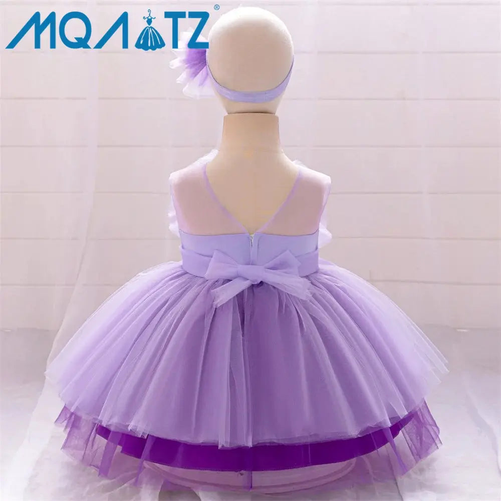 MQATZ Younger Girls Shirred Abstract Print Midi Dress in Multi Summer Children Clothing Princess Kids Dress with Free Headband Boutique Mélange Parfait