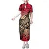Mandarin Collar Short Sleeve Toddler Kids Dress Custom Hibiscus Flower Polynesian Tribal Printed Girls Dress Children Clothing Boutique Mélange Parfait