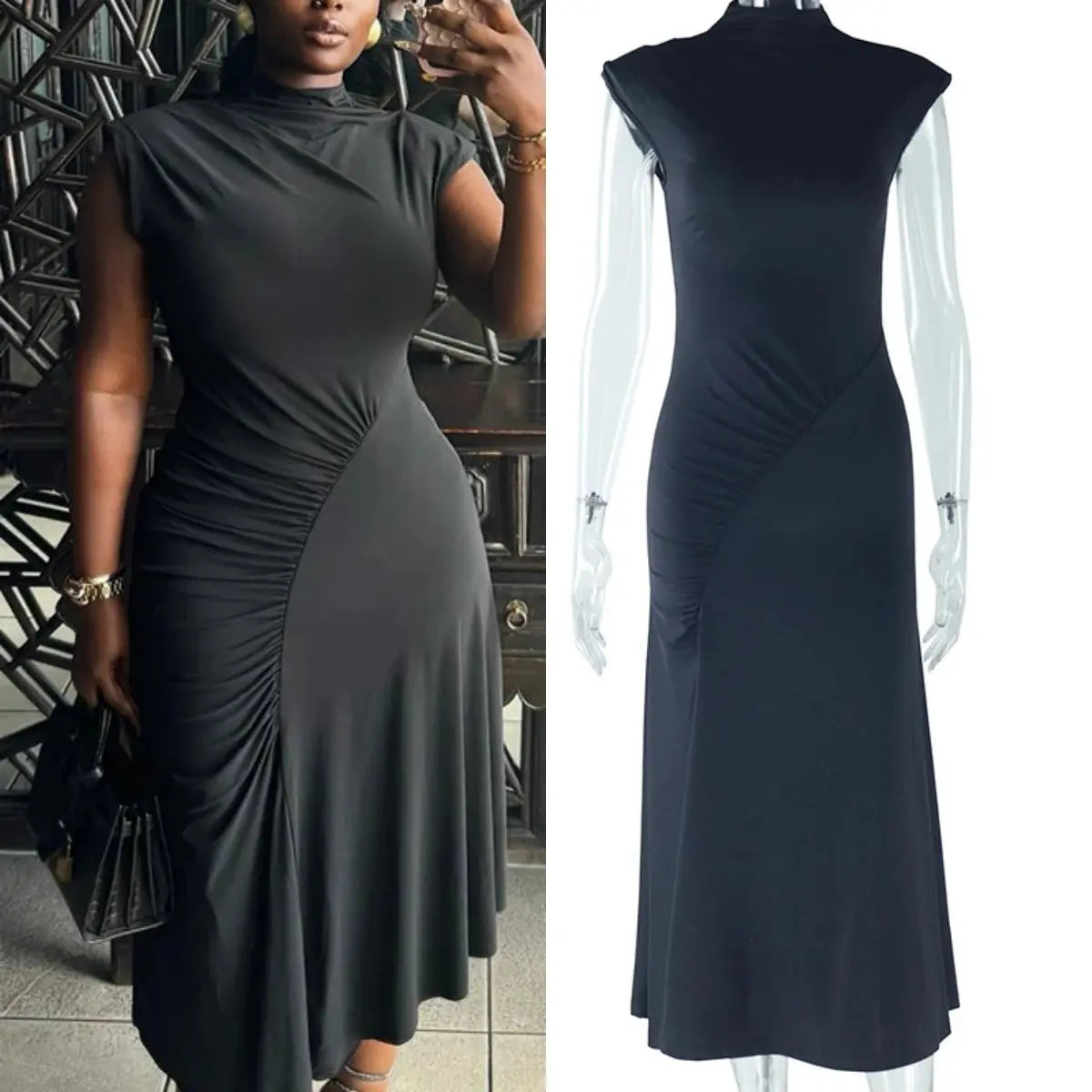 Latest Desgin Dress Women Sexy Elegant Party Club Dress Solid Color Sleeveless Backless Tight Split Dress Boutique Mélange Parfait