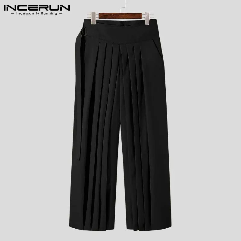 INCERUN-Pantalon Plissé Solide pour Homme, Poches à Lacets, Jambes Larges, FjMen Streetwear, Mode Décontractée, Pantalon S-5XL, 2024 Boutique Mélange Parfait